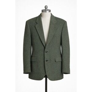Handwoven Donegal Tweed by Magee Herringbone Wool Blazer Flawed Gem Green 42L